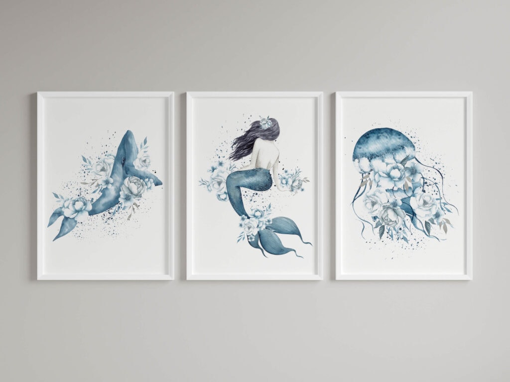 free printable mermaid wall art animals