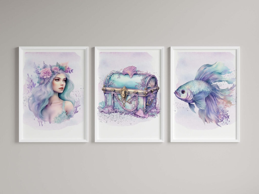 mermaid print wall hanging