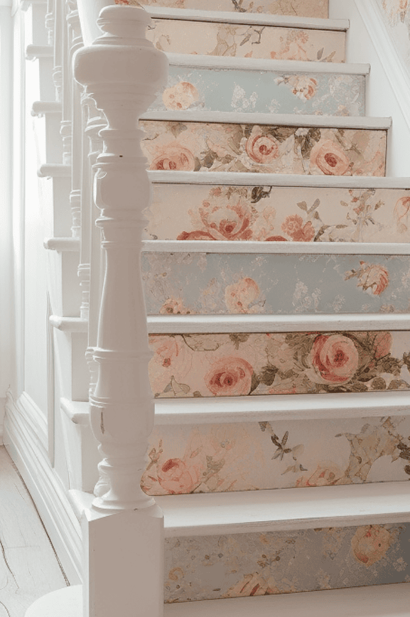 stairs with wallpaper