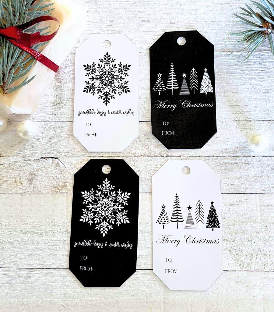 free printable black and white christmas tags