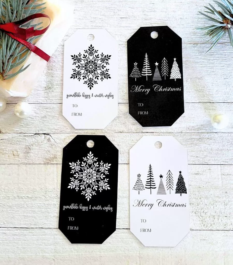 free printable black and white christmas tags