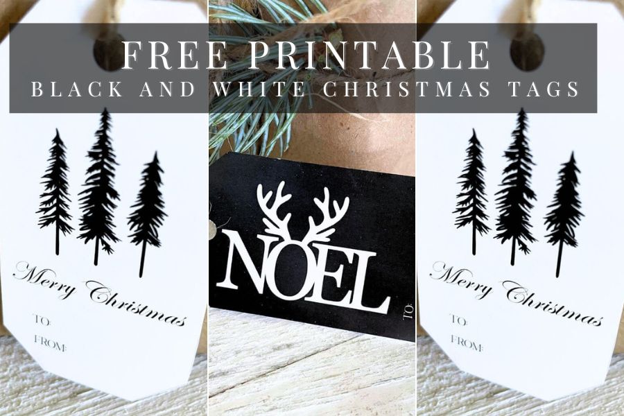 free printable black and white christmas tags