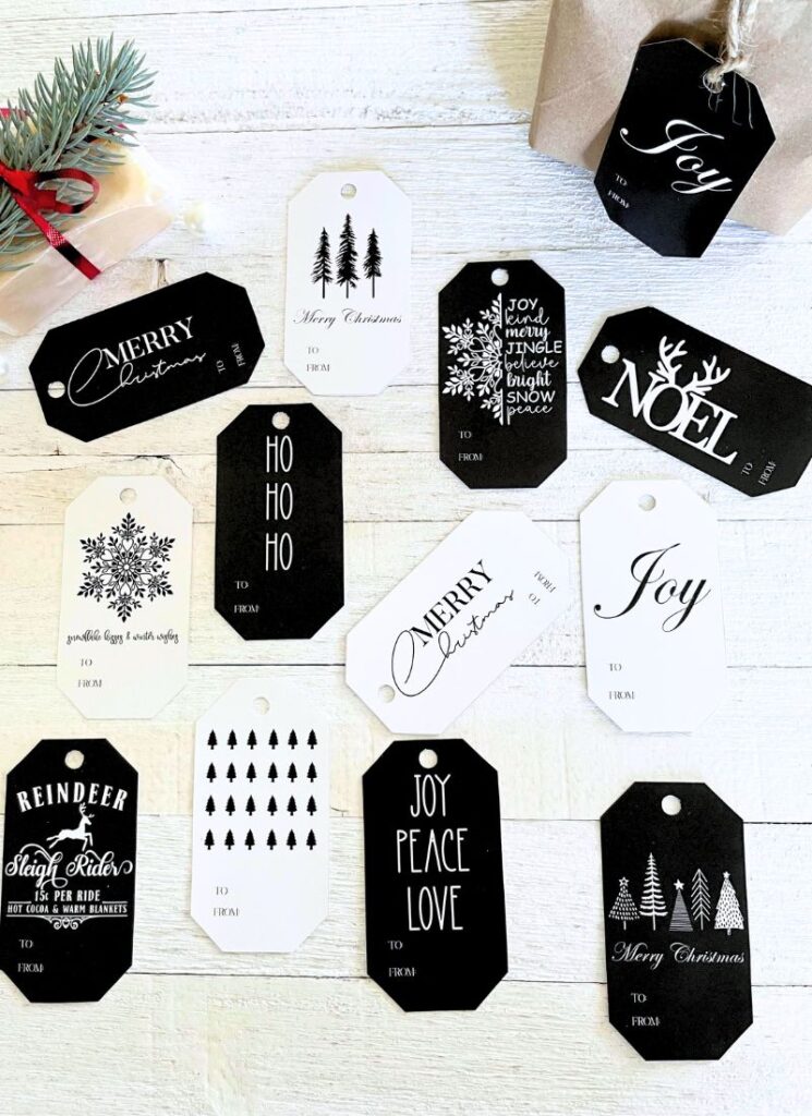 free printable black and white christmas tags